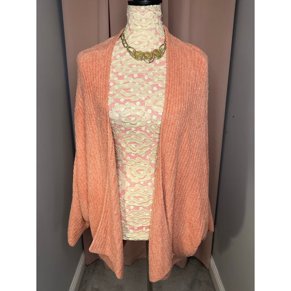 EUC Barefoot Dreams Open Cardigan Peach SOFT Fitted Cuff Dolman Sleeve 3X